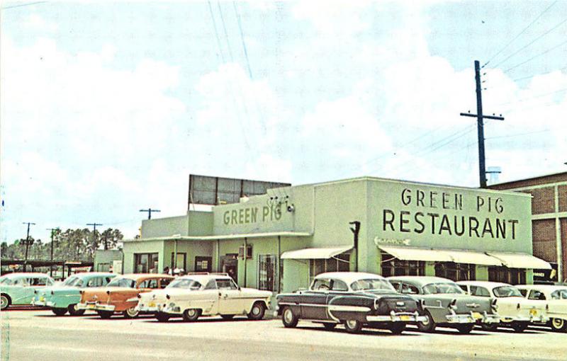 Jacksonville FL Green Pig Drive-In Restaurant Old Cars Postcard