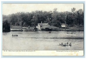 c1905 Miller Park Lake Boat House Bloomington Illinois IL Antique Postcard 