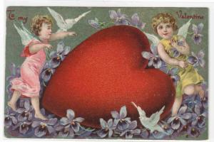 Valentine's Day Heart Cupids Doves 1910 postcard