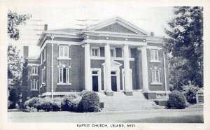 J40/ Leland Mississippi Postcard c1940s Baptist Church Building  187