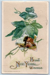 John Winsch Signed Postcard New Year Wishes Ivy Leaf Bird Island Minnesota MN