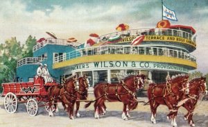 C.1920's-30's Advertising 6 Horse Team Wilson Meat Packers Postcard F82 