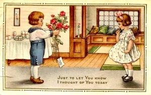 Greeting - General. Boy & Girl    (tear, creases)