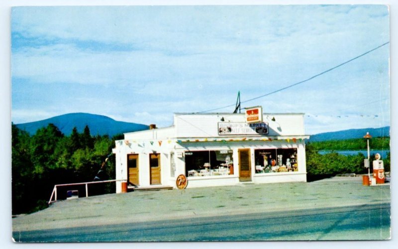 JACKMAN, Maine ME ~ Roadside BISHOP'S GENERAL STORE Gas Station c1960s Postcard