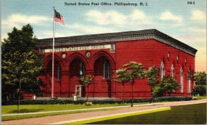 Vtg Phillipsburg New Jersey NJ United States Post Office 1940s Linen Postcard