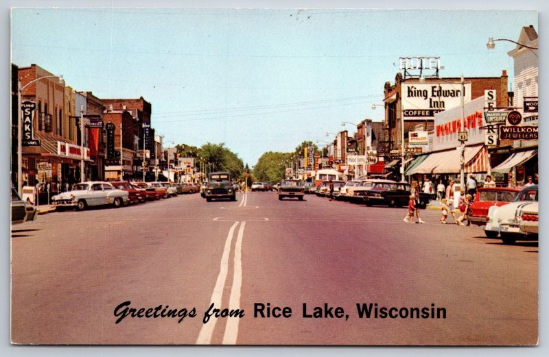 Rice Lake Wisconsin~Main Street~Saks Furs~Sears~Woolworth Store~1950s Cars