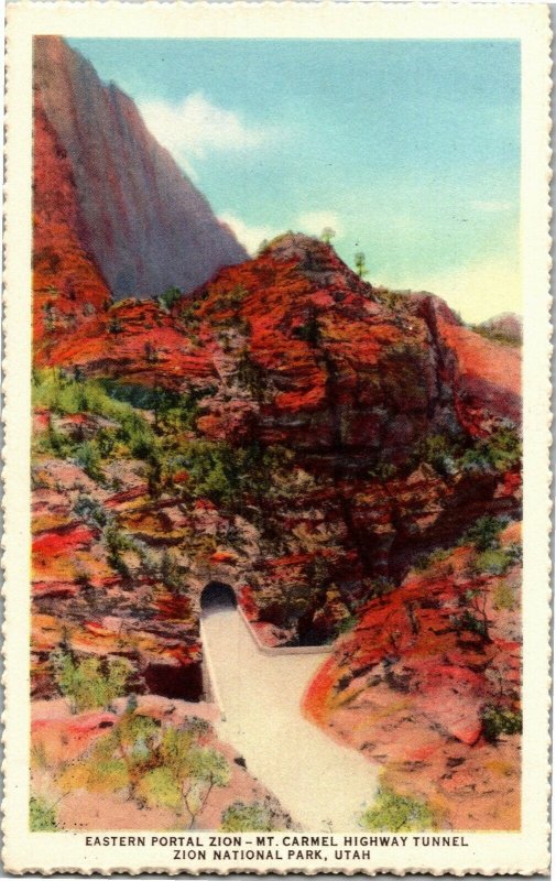 Eastern Portal Zion National Park Mt. Carmel Tunnel c1932 Vintage Postcard C35