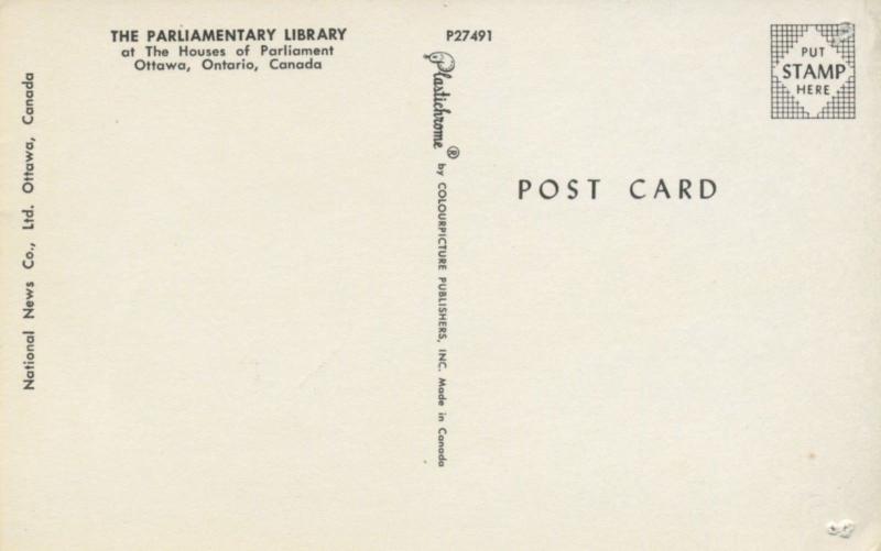 The Parliamentary Library Ottawa ON Ontario House Of Parliament Postcard D10c