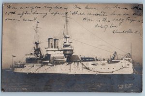 Chicago IL Postcard RPPC Photo USS Illinois Steamer Ship Muller 1910 Antique