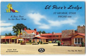 EL PACE 'O LODGE St. George, Utah Roadside 1950s Chrome Vintage Postcard