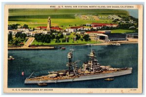 c1940's US Naval Air Station North Island War Ship USS PA San Diego CA Postcard