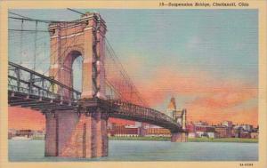 Ohio Cincinnati Suspension Bridge 1949 Curteich