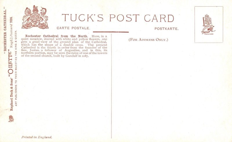 Vintage Postcard Rochester Cathedral From The North White Yellow Flowers Oilette
