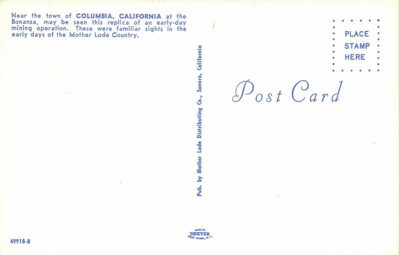 Columbia California 1960s Postcard Bonanza Replica Early Mining Operation
