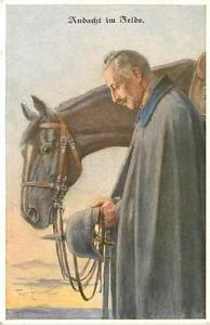 GERMANY-ARTIST SIGNED-SOLDIER & HORSE-HELMET-DEVOTION-R82841