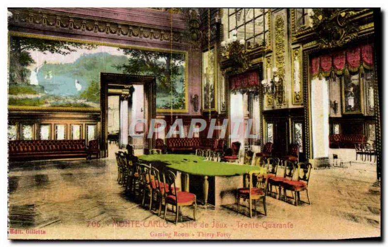 Old Postcard Monte Carlo Room Thirty Four games