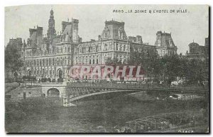 Old Postcard Paris Seine and the town hall