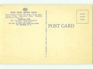 Unused Linen STAR LIGHT MOTEL St. George South Carolina SC hr7225