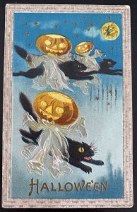 1911 Elizabeth NJ Usa Picture Postcard PPC Cover Halloween Cats & Pumpkins