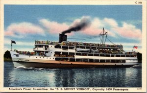 Linen Postcard Streamliner Steamship S.S. Mount Vernon~132151