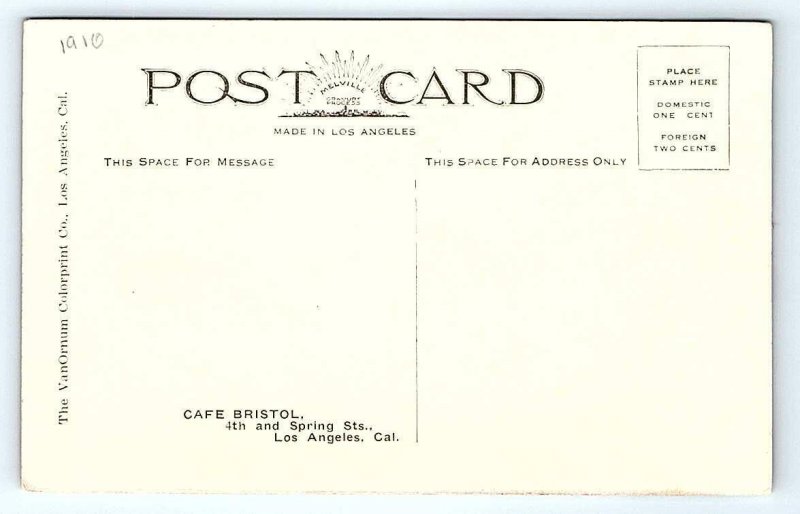 LOS ANGELES, CA California ~ CAFE BRISTOL Interior  c1910s Roadside Postcard