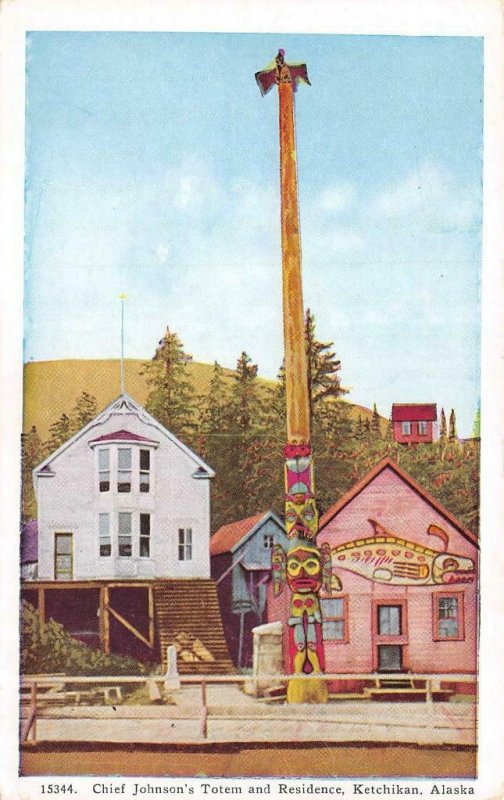 KETCHIKAN, AK Alaska  RAVEN FLOOD & CHIEF JOHNSON'S TOTEMS Two c1920's Postcards
