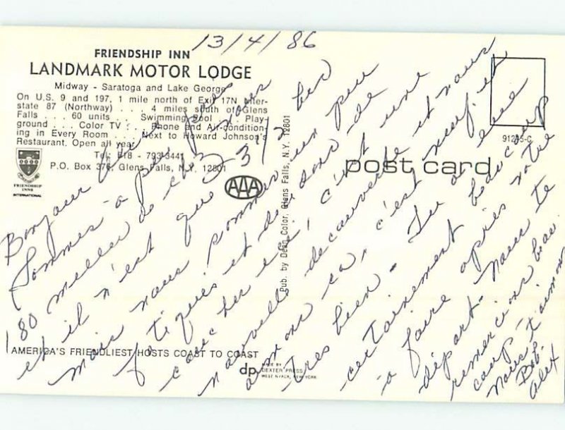 Pre-1980 MOTEL SCENE Glens Falls - Lake George New York NY G7437