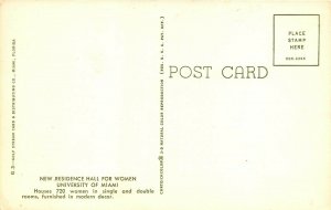 Miami Florida 1950-60s Postcard University of Miami Residence Hall Men & Women