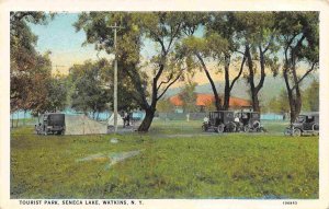 Tourist Park Camping Cars Seneca Lake Watkins New York 1920s postcard