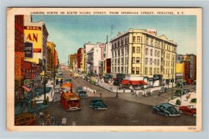 Syracuse, NY-New York Salina Street, Pharmacy, Linen c1951 Postcard 