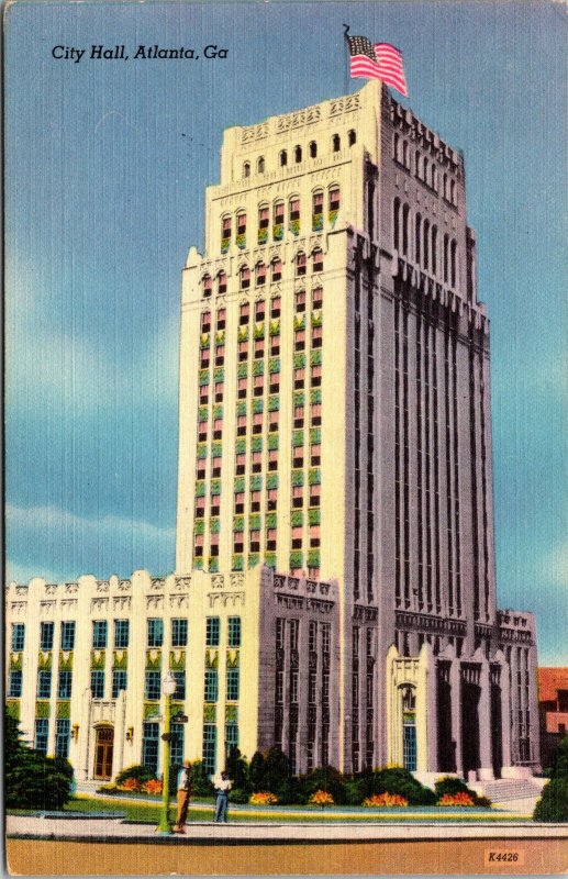 Vtg Atlanta Georgia GA City Hall 1930s Unused Linen Postcard