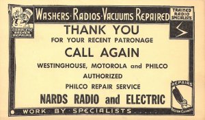 1930's Old US Postal,  Radio Repair Shop, Nards Radio and Electric, Old Postcard