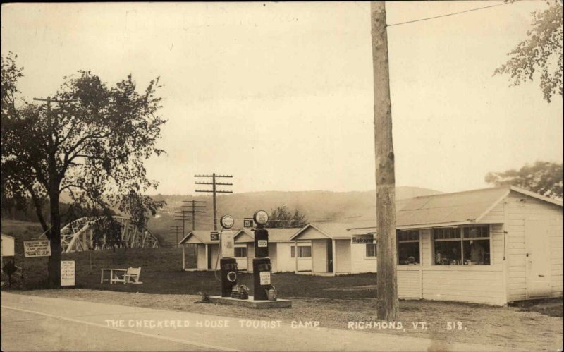 Richmond VT Checkered House Tourist Camp Gas Station Real Photo Postcard