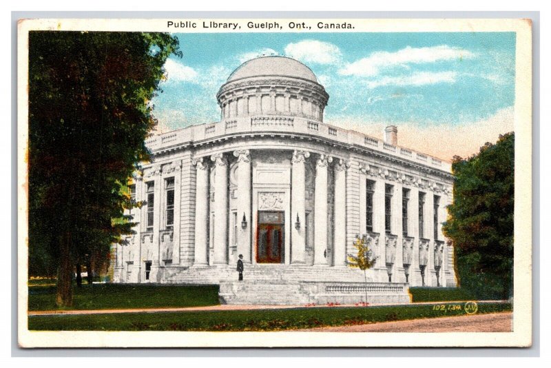 Public Library Building Guelph Ontario Canada UNP WB Postcard Z7