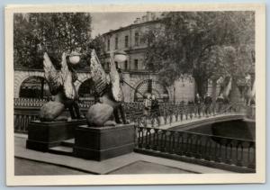 1955 LENINGRAD Bank Bridge Architecture Winged lions RPPC Russian USSR Postcard