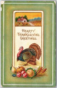 1911 Hearty Thanksgiving Greetings Turkey Fruits & Vegetables Posted Postcard