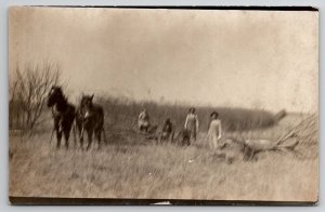 RPPC Farmers Horses Fallen Trees  Postcard F24