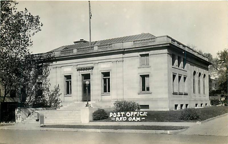 IA, Red Oak, Iowa, RPPC, Post Office Building, Entrance View