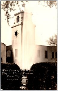 West Tower of Municipal Bldg. & Electric Fountain Ponca City Oklahoma Postcard