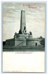 c1900s Lincoln Monument, Greetings from Springfield IL PMC Unposted Postcard 