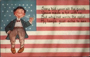 FLC Clavally Patriotic Caricature Costume & Flag c1910 Postcard AMERICA