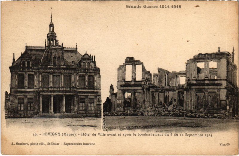CPA Militaire Revigny - Hotel de Ville avant et aprés (91929)