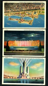 #48f Lot of 3 Chicago Worlds Fair 1933 Night Electric Group 3Towers Unused Linen