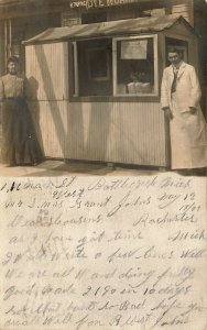 Battle Creek MI Popcorn Vendor Owners in 1907 Real Photo Postcard