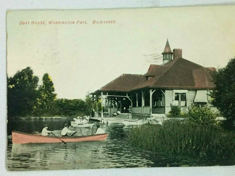 Vintage Postcard 1909 Boat House Washington Park Milwaukee WI Wisconsin