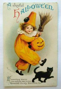 Vintage Halloween Postcard Ellen Clapsaddle Black Cat Clown Child Series 1301