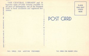 Vintage Postcard Public Library Central Book Circulation Indianapolis Indiana IN