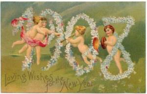 New Year Greetings PC, 1908 Year Date,Cherubs