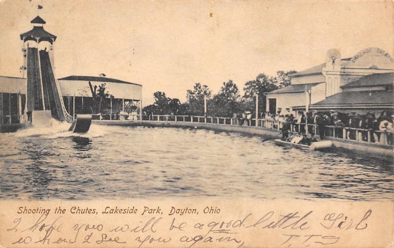 Dayton OH~Lakeside Amusement Park~Shoot the Chutes~Big Line For Theatre~1906 UDB 