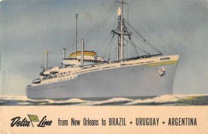 Delta Line Steamer Cruise Ship Brazil Uruguay Argentina Linen Postcard AA55861